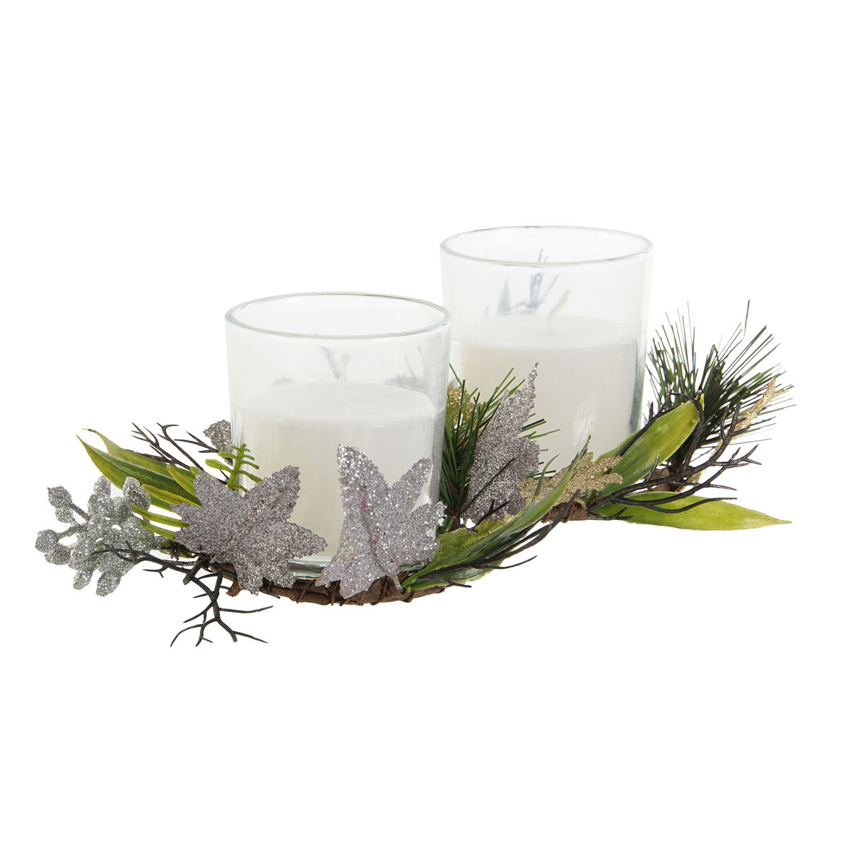 Candles DKD Home Decor Golden Silver Christmas 10 x 10 x 7 cm (2 Units)