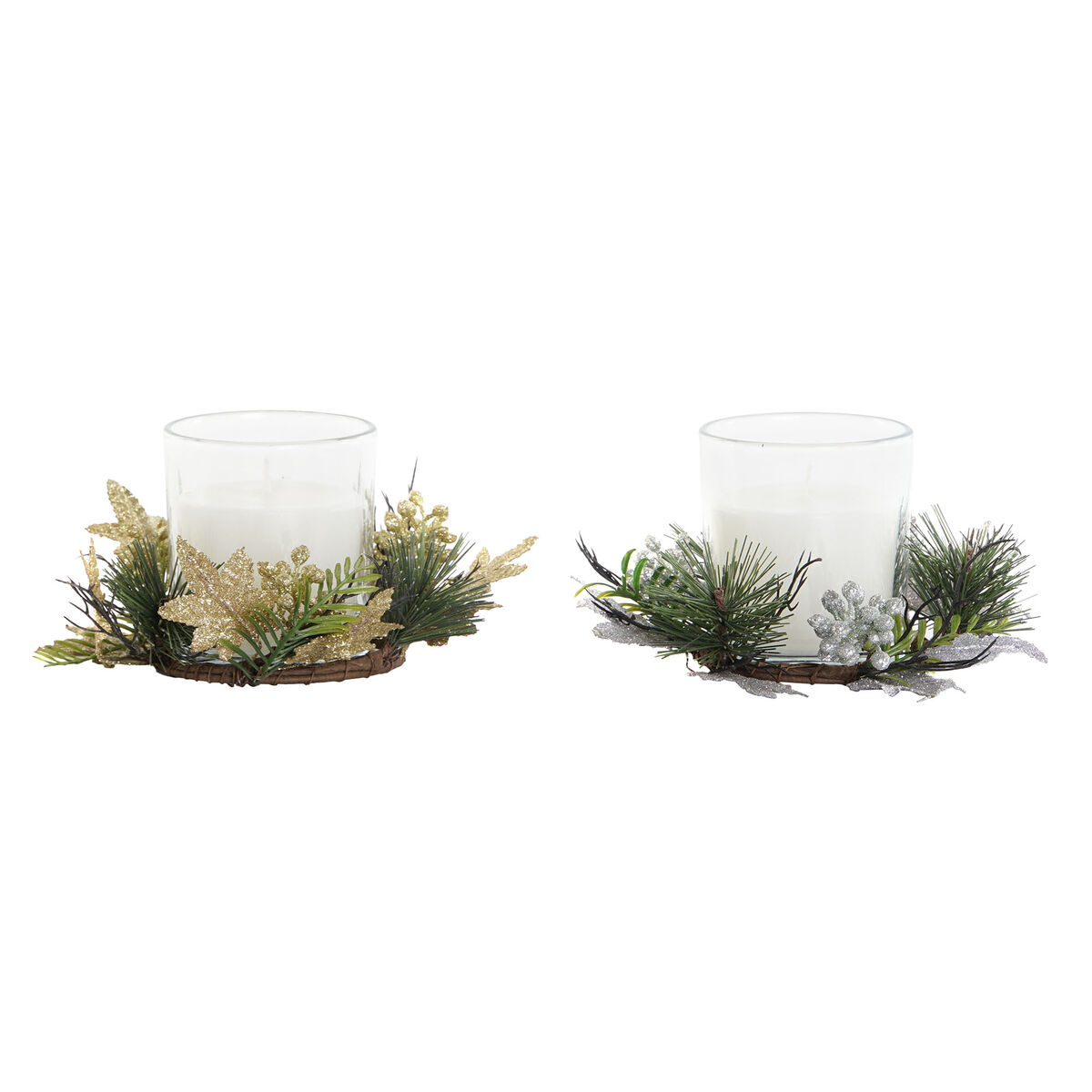 Candle DKD Home Decor Golden Silver Christmas 15 x 15 x 5 cm (2 Units)