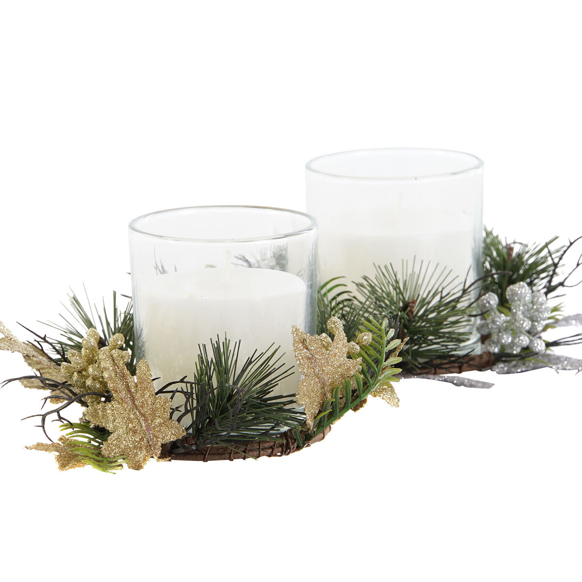 Candle DKD Home Decor Golden Silver Christmas 15 x 15 x 5 cm (2 Units)