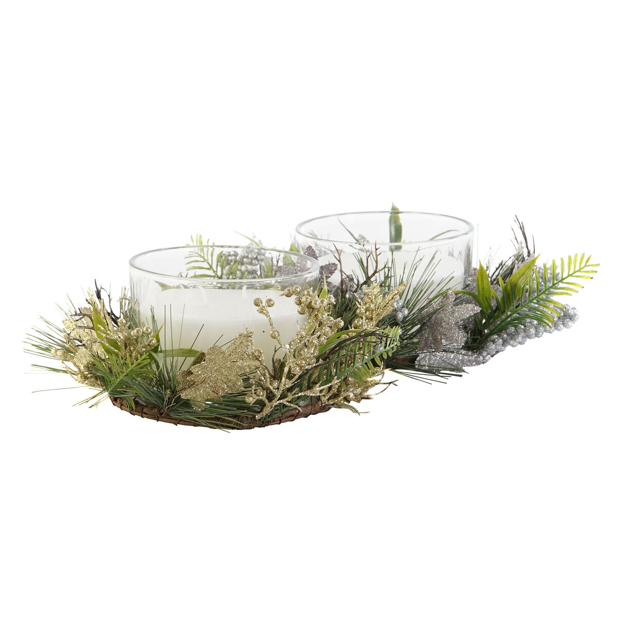 Candle DKD Home Decor Golden Silver Christmas 21,5 x 21,5 x 8,5 cm (2 Units)