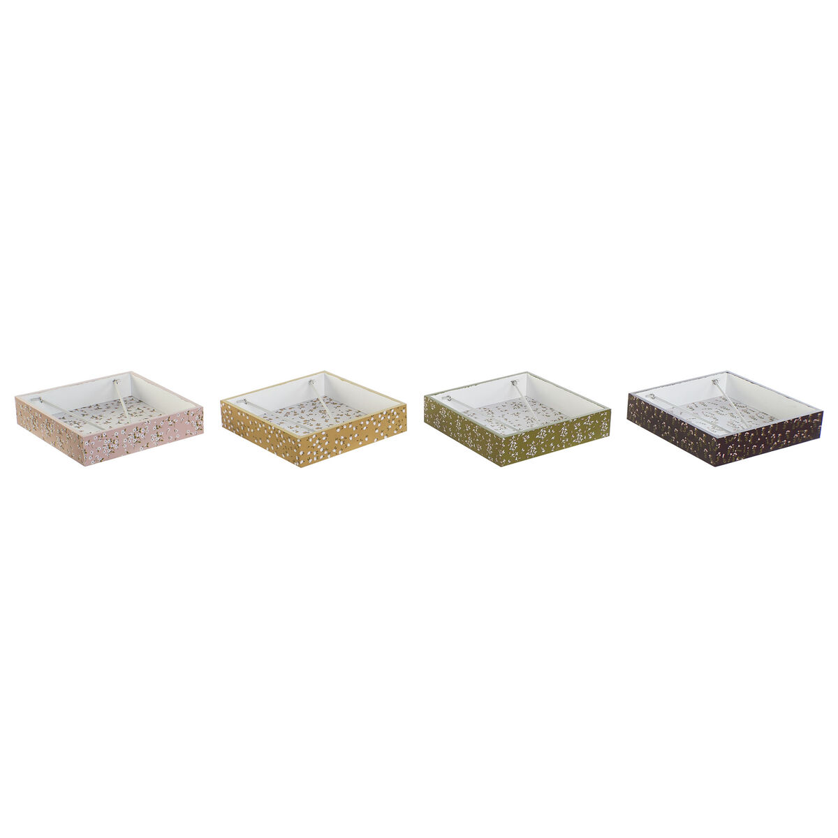 Napkin holder DKD Home Decor Green Mustard Dark brown Metal Aluminium MDF Wood 18 x 18 x 4 cm (4 Units)