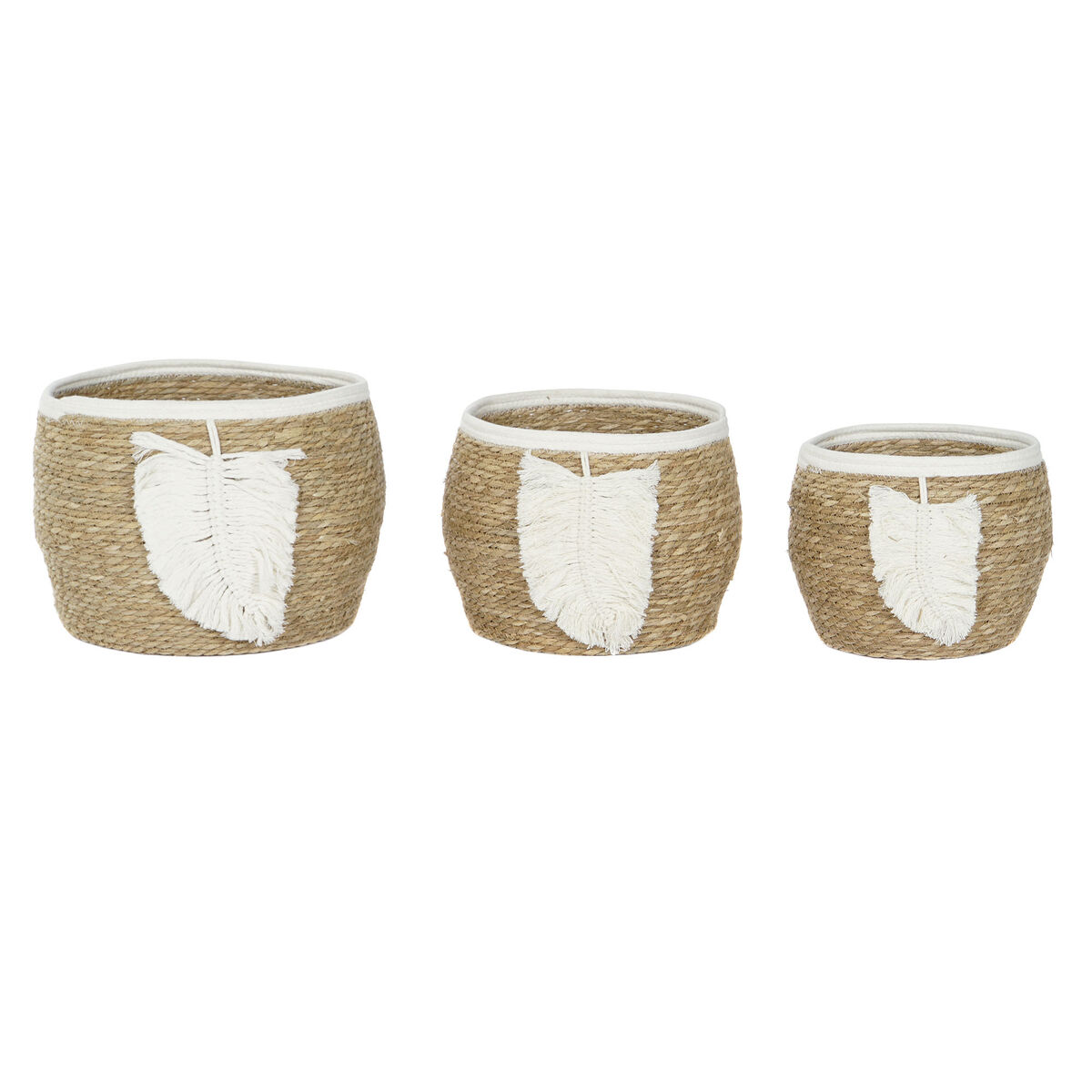 Decorative basket Home ESPRIT Cream Natural Natural Fibre Boho (3 Pieces)
