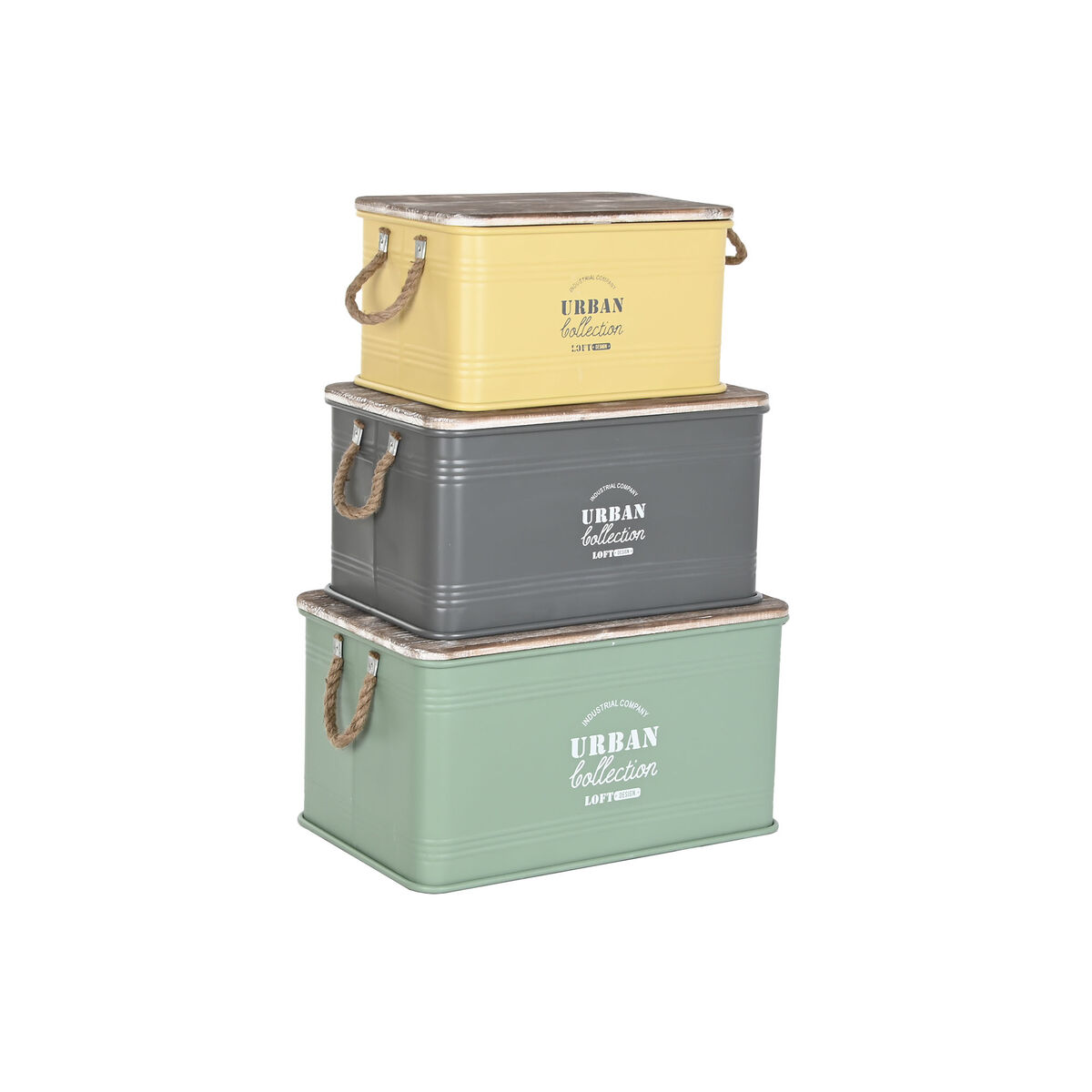 Chest Home ESPRIT Yellow Green Grey Dark brown Mint Metal Paolownia wood Vintage 60 x 38 x 32,5 cm 60 X 38 X 33 cm (3 Units)