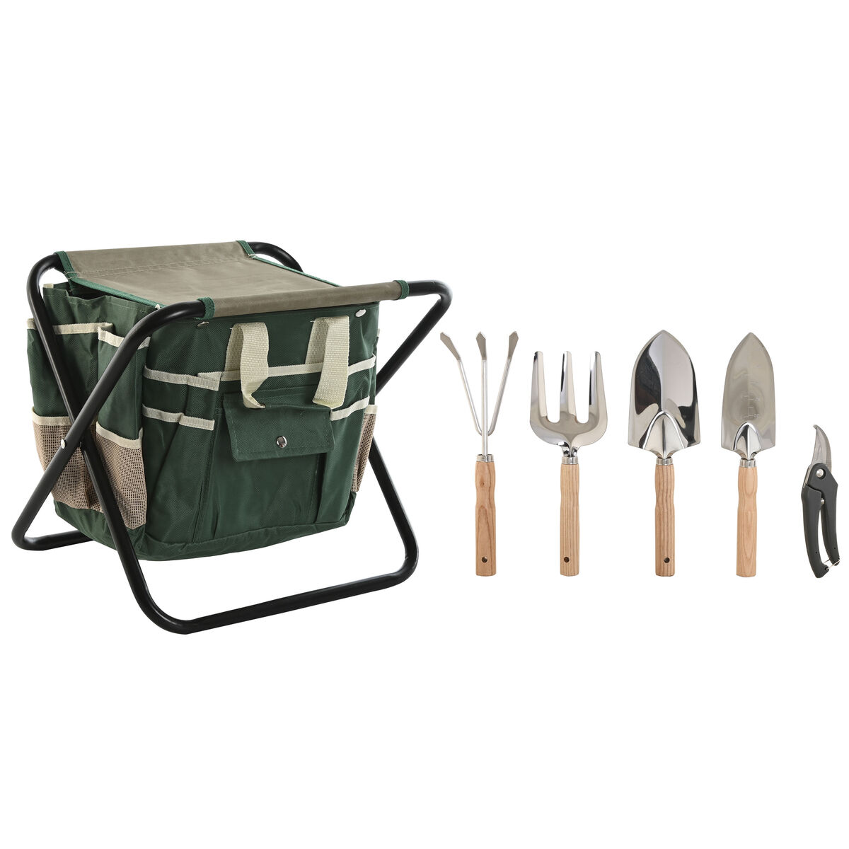 Garden tool kit Home ESPRIT Black Green Silver Natural Polyester Aluminium 7 Pieces Garden tool kit Home ESPRIT Black Green Silver Natural Polyester Aluminium 7 Pieces