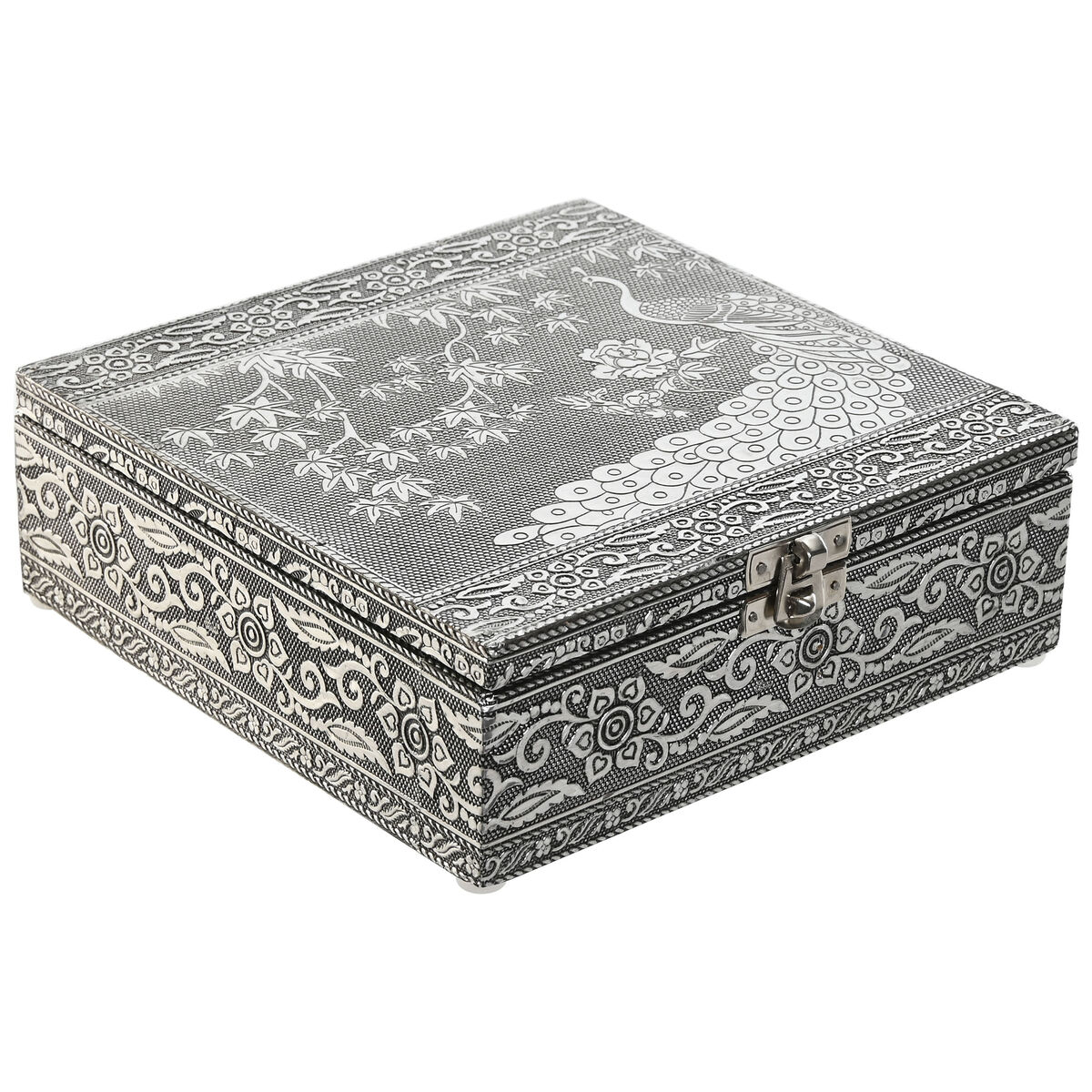 Jewelry box Home ESPRIT Green Silver Wood Aluminium 18 x 18 x 6 cm Jewelry box Home ESPRIT Green Silver Wood Aluminium 18 x 18 x 6 cm