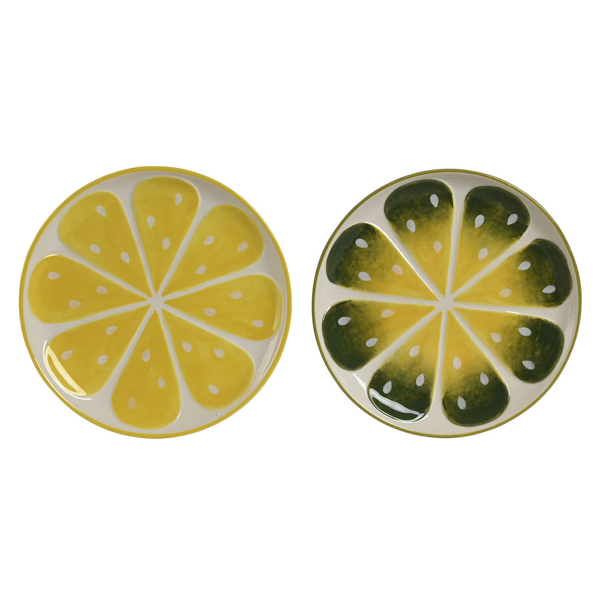 Flat Plate Home ESPRIT Yellow Green Stoneware Lemon 22,5 x 22,5 x 2,5 cm (2 Units)