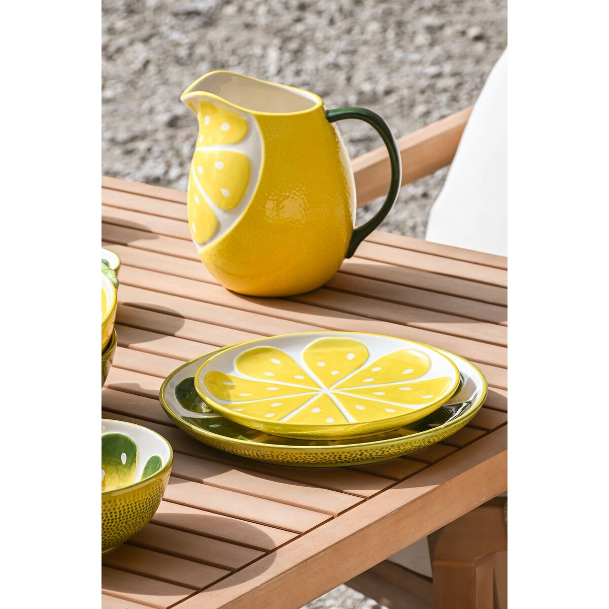 Flat Plate Home ESPRIT Yellow Green Stoneware Lemon 22,5 x 22,5 x 2,5 cm (2 Units)