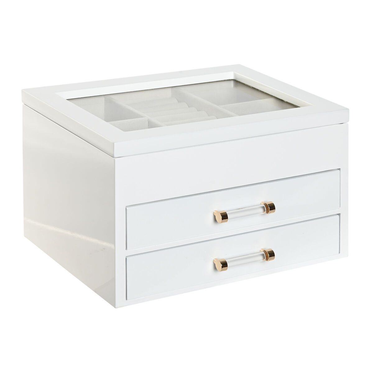 Jewelry box Home ESPRIT White Cream Wood Crystal MDF Wood 23 x 18 x 14 cm