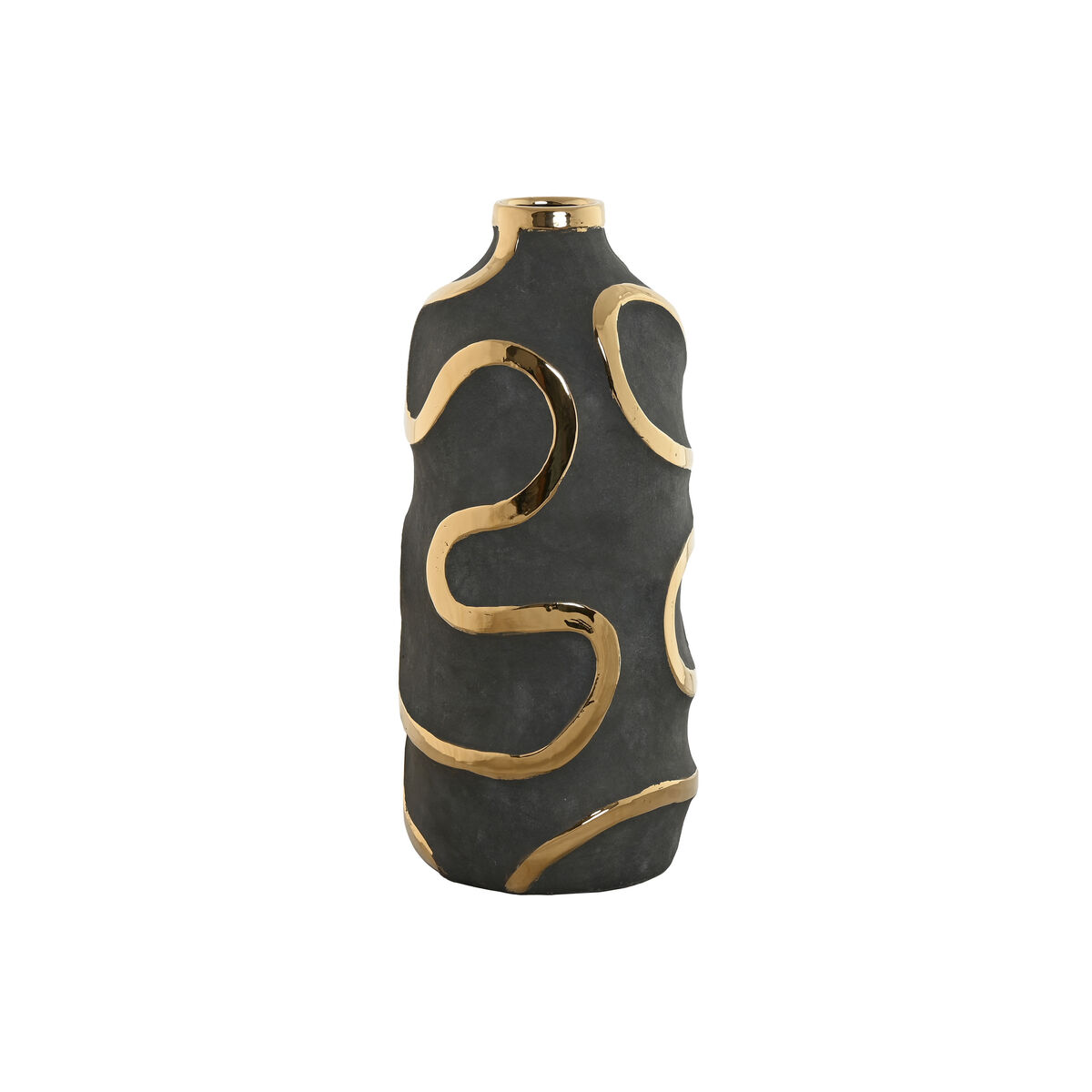 Vase Home ESPRIT Grey Golden Stoneware Abstract Modern 19 x 19 x 45 cm