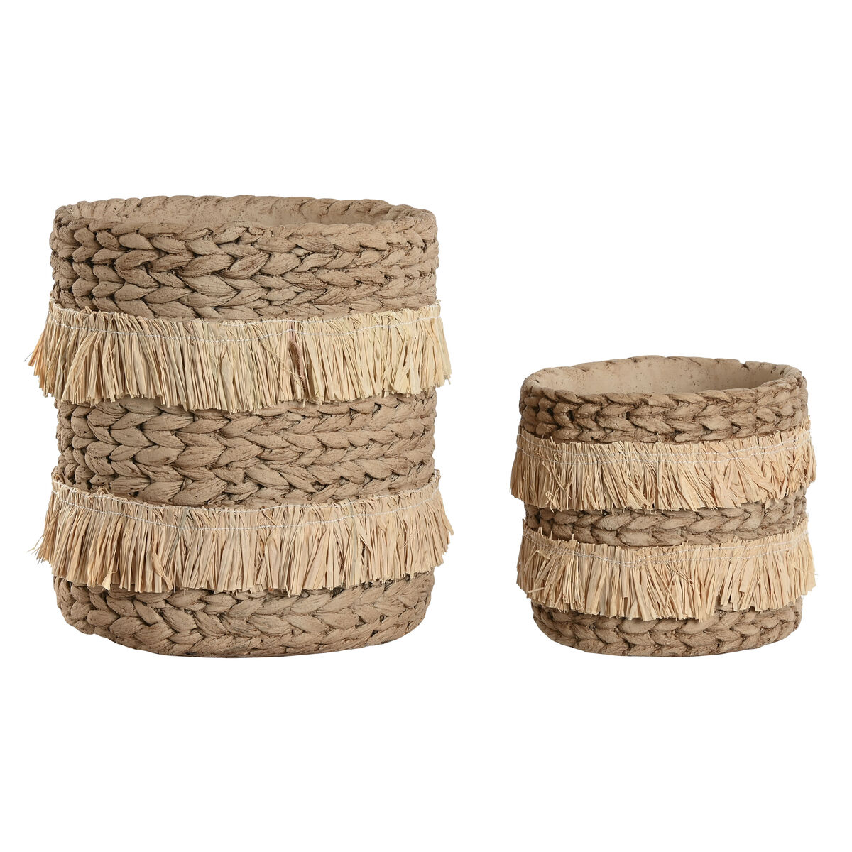 Set of Planters Home ESPRIT Brown Raffia Cement Tropical 23 x 22 x 25 cm Set of Planters Home ESPRIT Brown Raffia Cement Tropical 23 x 22 x 25 cm