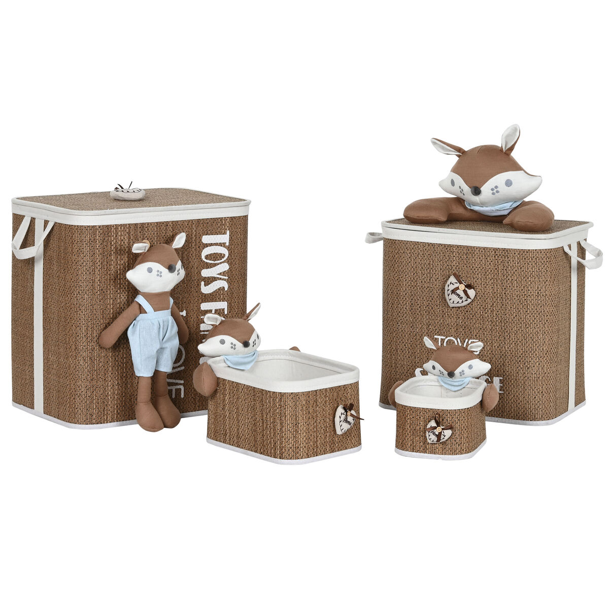 Laundry basket Home ESPRIT Blue Brown Natural Children’s 44 x 44 x 45 cm 4 Pieces
