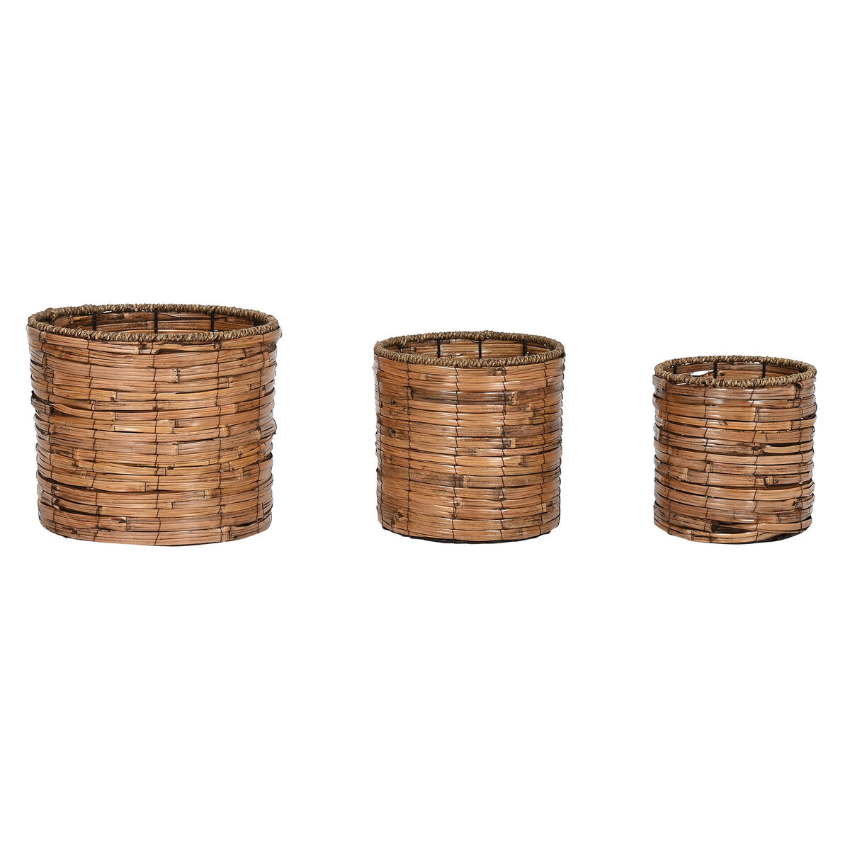 Set of Planters Home ESPRIT Brown Metal Rattan Tropical 31 x 31 x 27 cm Set of Planters Home ESPRIT Brown Metal Rattan Tropical 31 x 31 x 27 cm