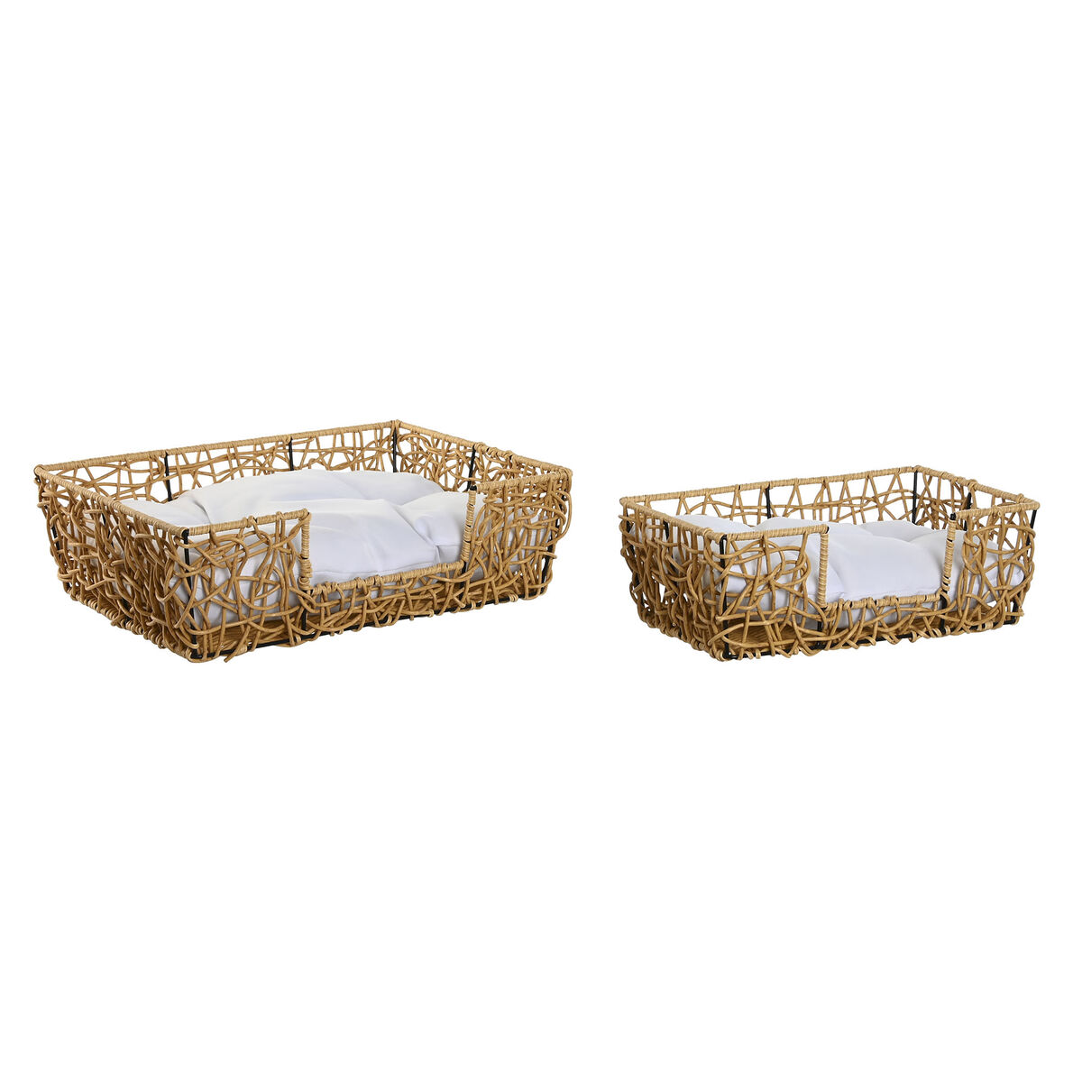 Pet bed Home ESPRIT White Light brown Metal synthetic rattan 50 x 35 x 14 cm (2 Pieces) Pet bed Home ESPRIT White Light brown Metal synthetic rattan 50 x 35 x 14 cm (2 Pieces)
