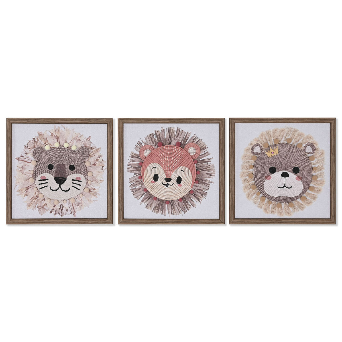 Canvas Home ESPRIT White Natural Children’s animals 30 x 2,6 x 30 cm (3 Units)
