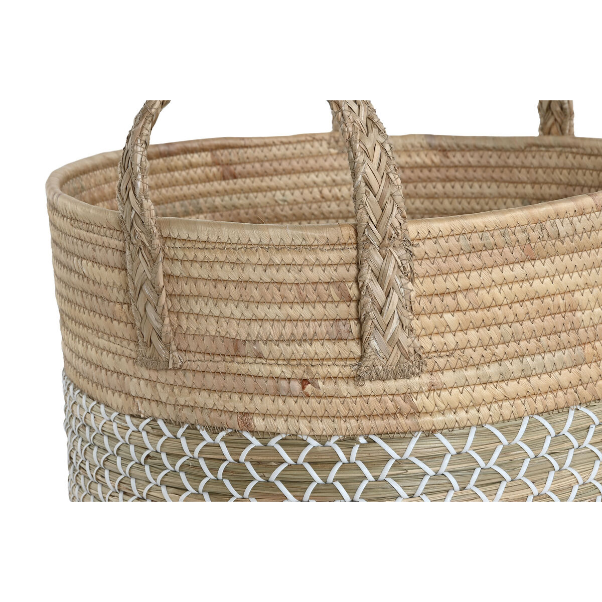 Basket set Home ESPRIT White Natural Light brown PVC Rope Seagrass Rushes 44 x 44 x 63 cm (3 Pieces)