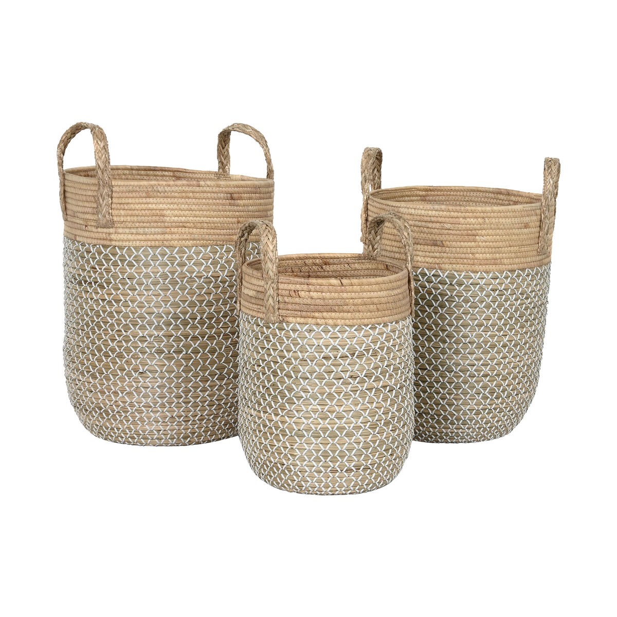 Basket set Home ESPRIT White Natural Light brown PVC Rope Seagrass Rushes 44 x 44 x 63 cm (3 Pieces)
