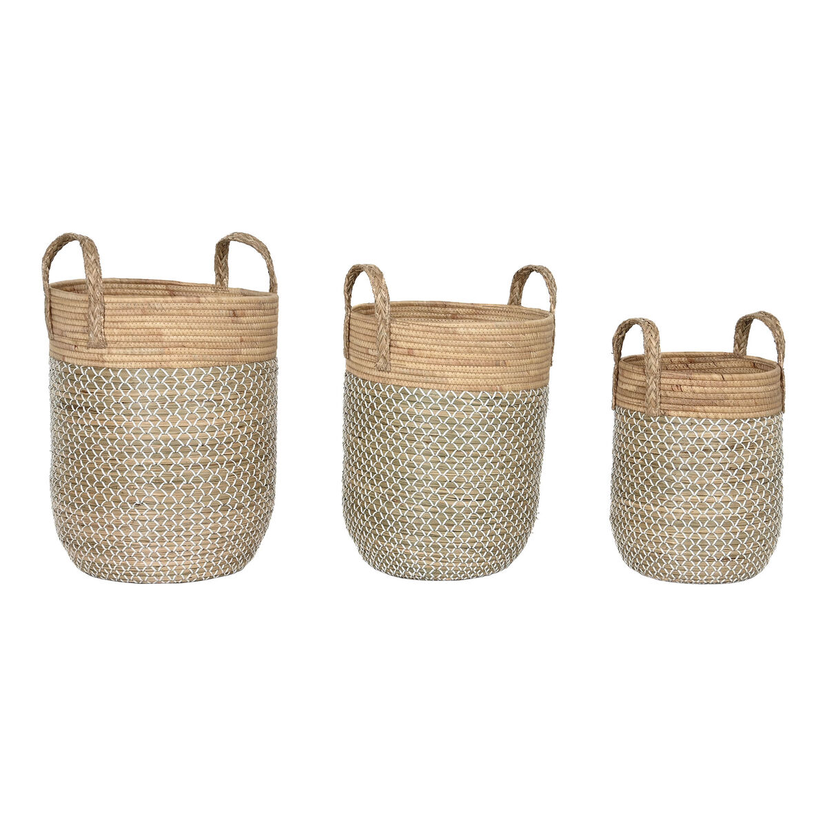 Basket set Home ESPRIT White Natural Light brown PVC Rope Seagrass Rushes 44 x 44 x 63 cm (3 Pieces)