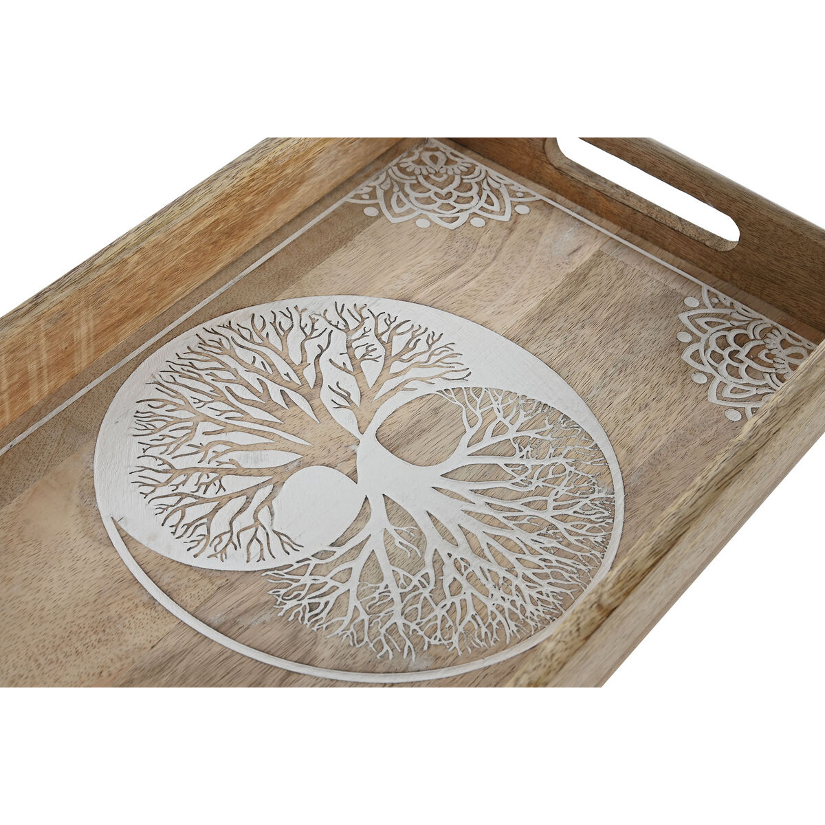 Snack tray Home ESPRIT White Natural Tree Indian Man Stripped 43,5 x 27 x 5,5 cm (2 Units)