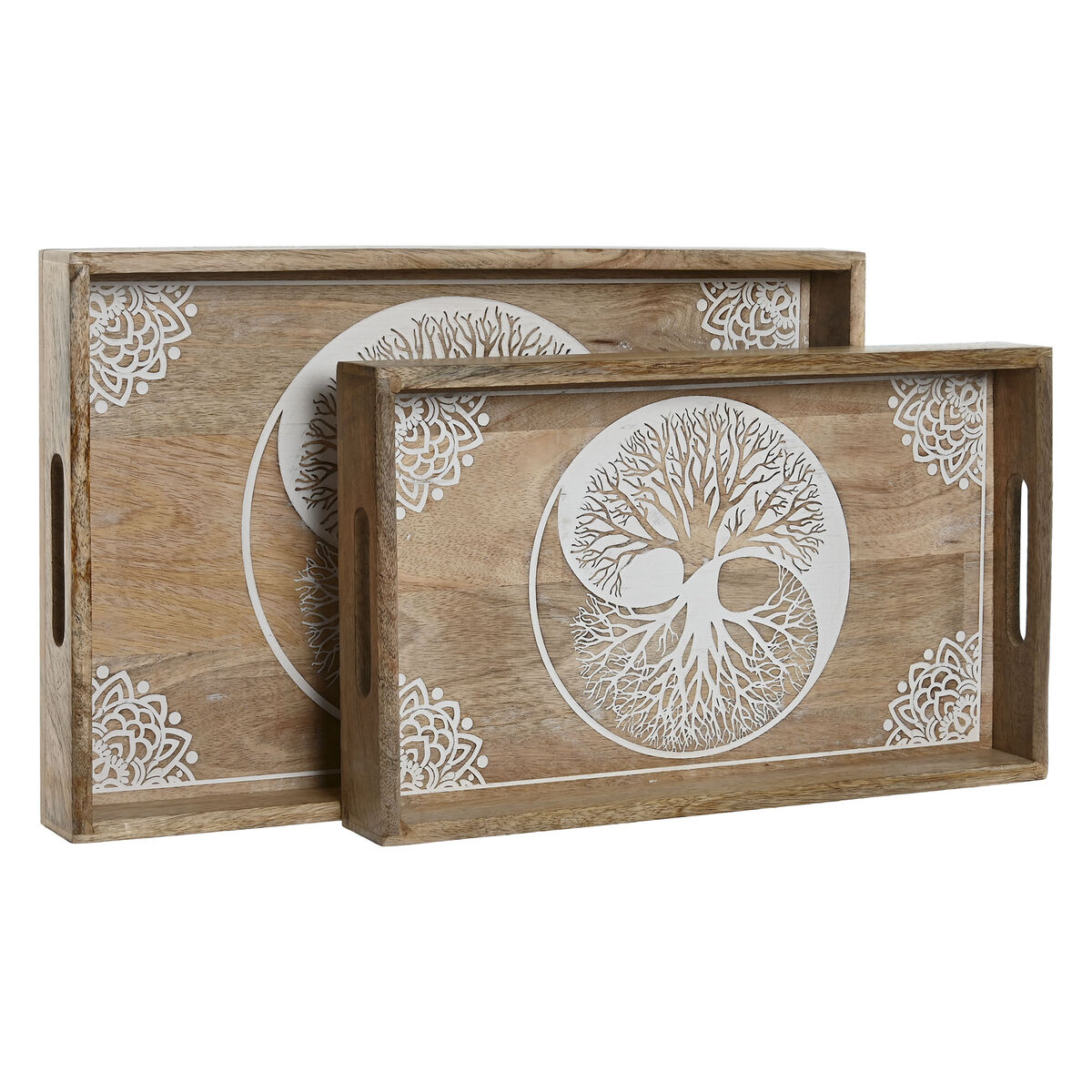 Snack tray Home ESPRIT White Natural Tree Indian Man Stripped 43,5 x 27 x 5,5 cm (2 Units)