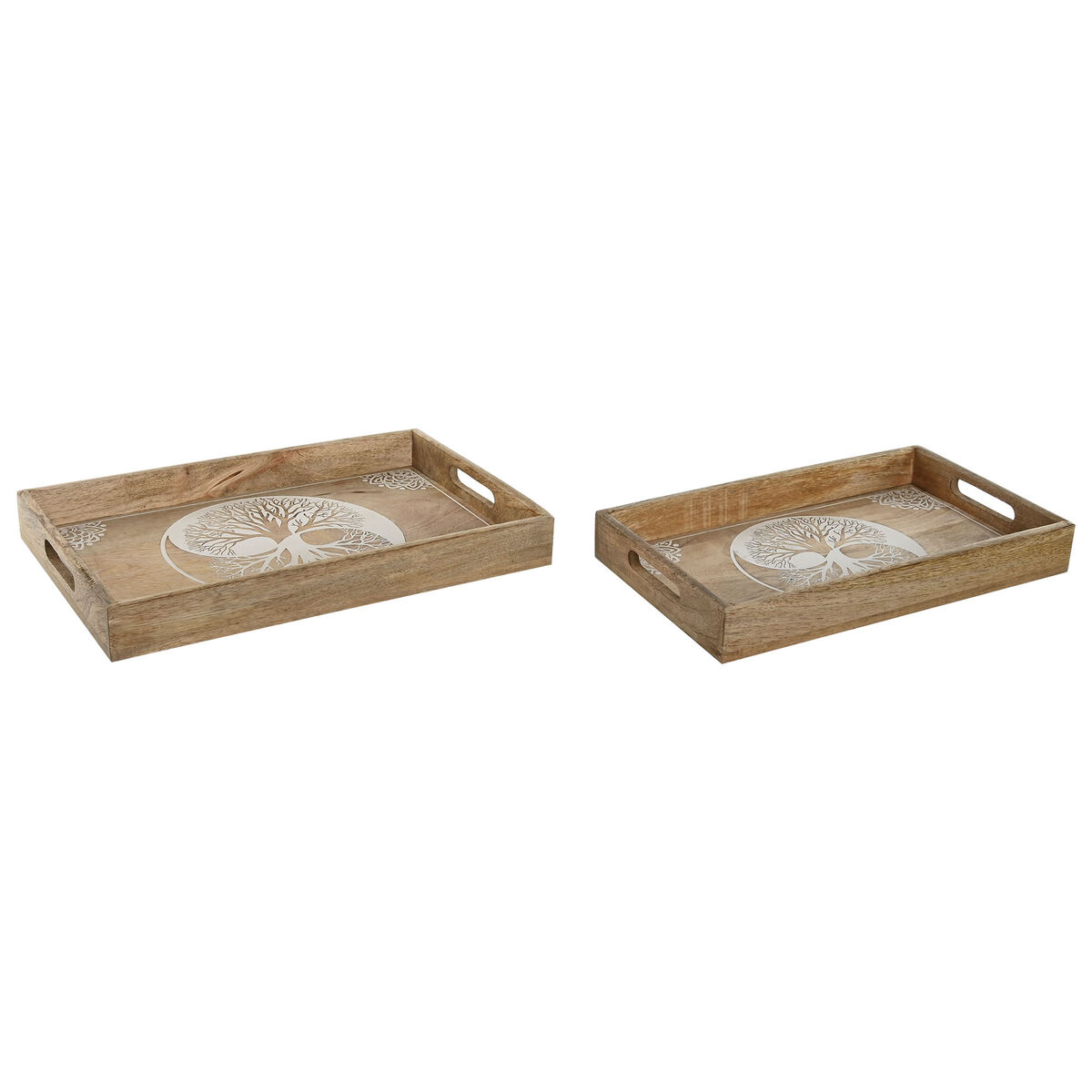 Snack tray Home ESPRIT White Natural Tree Indian Man Stripped 43,5 x 27 x 5,5 cm (2 Units)