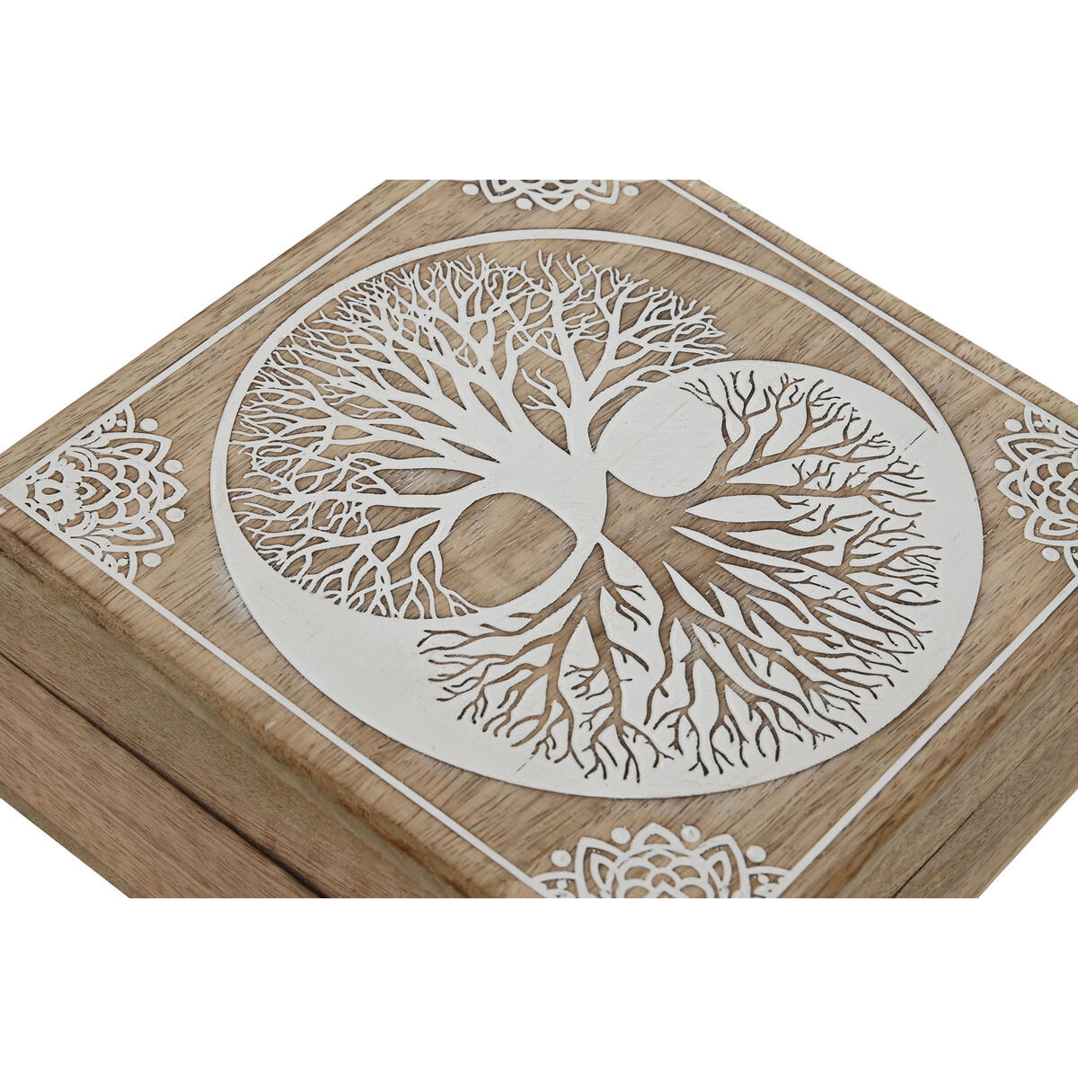 Jewelry box Home ESPRIT White Natural Mango wood 18 x 18 x 9 cm (2 Pieces)
