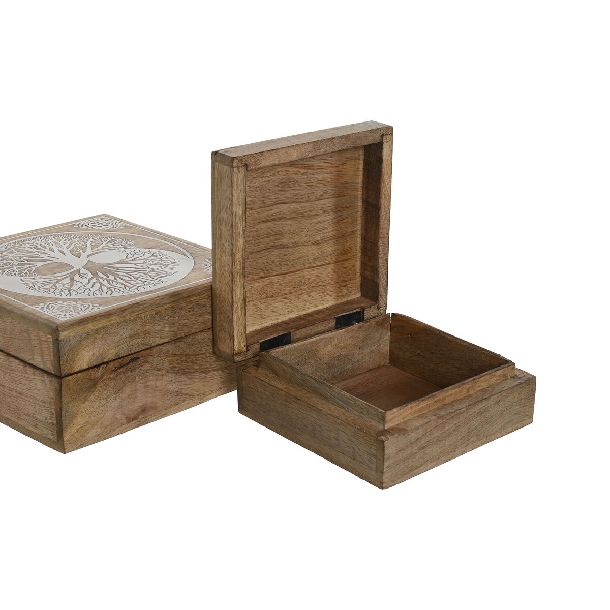 Jewelry box Home ESPRIT White Natural Mango wood 18 x 18 x 9 cm (2 Pieces)