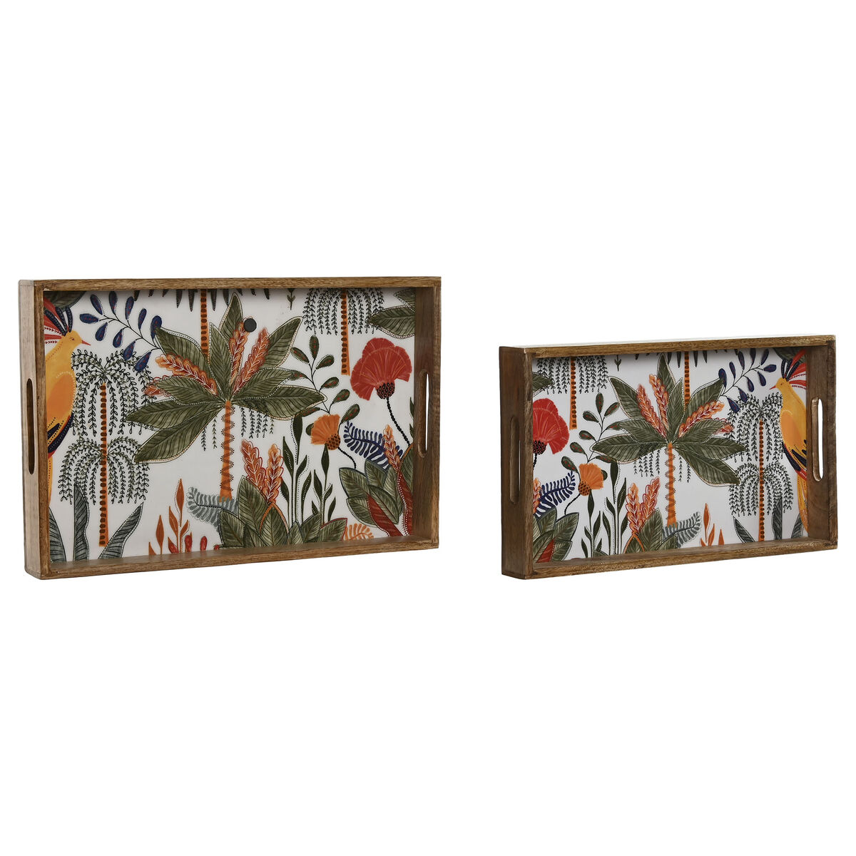 Snack tray Home ESPRIT Green Orange Tropical Stripped 43,5 x 27 x 5,5 cm (2 Units)