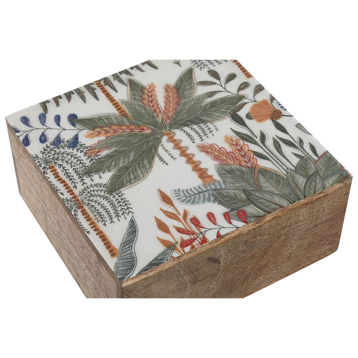 Jewelry box Home ESPRIT Green Orange Mango wood 18 x 18 x 9 cm (2 Pieces)