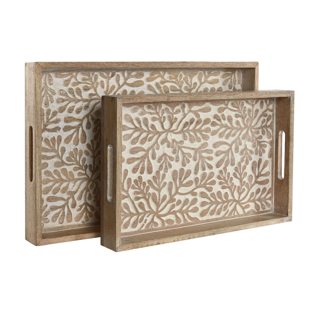 Set of trays Home ESPRIT White Natural Indian Man 44 x 29 x 5 cm (2 Units)