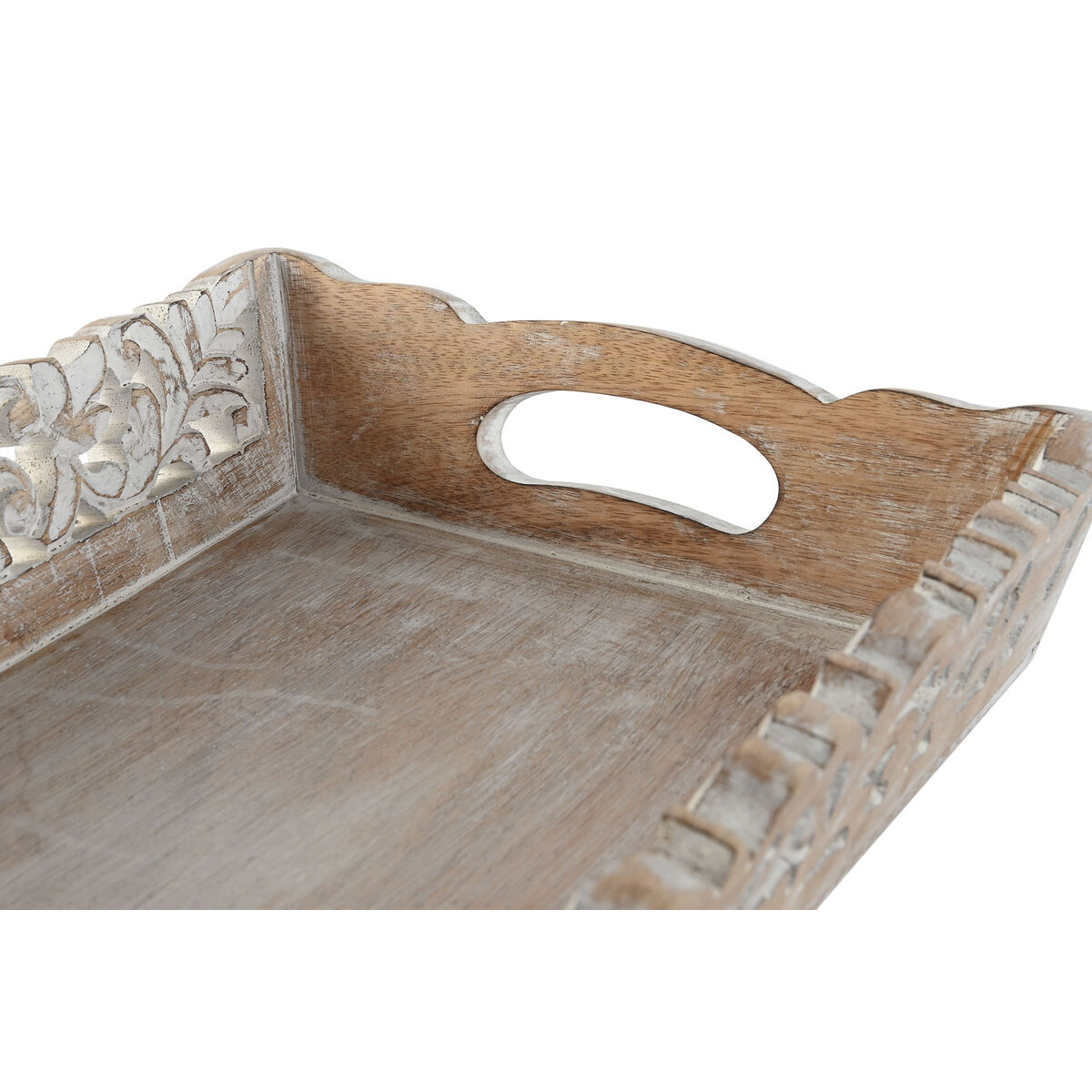 Set of trays Home ESPRIT White Natural Indian Man Stripped 40,5 x 25,5 x 6,5 cm (2 Units)