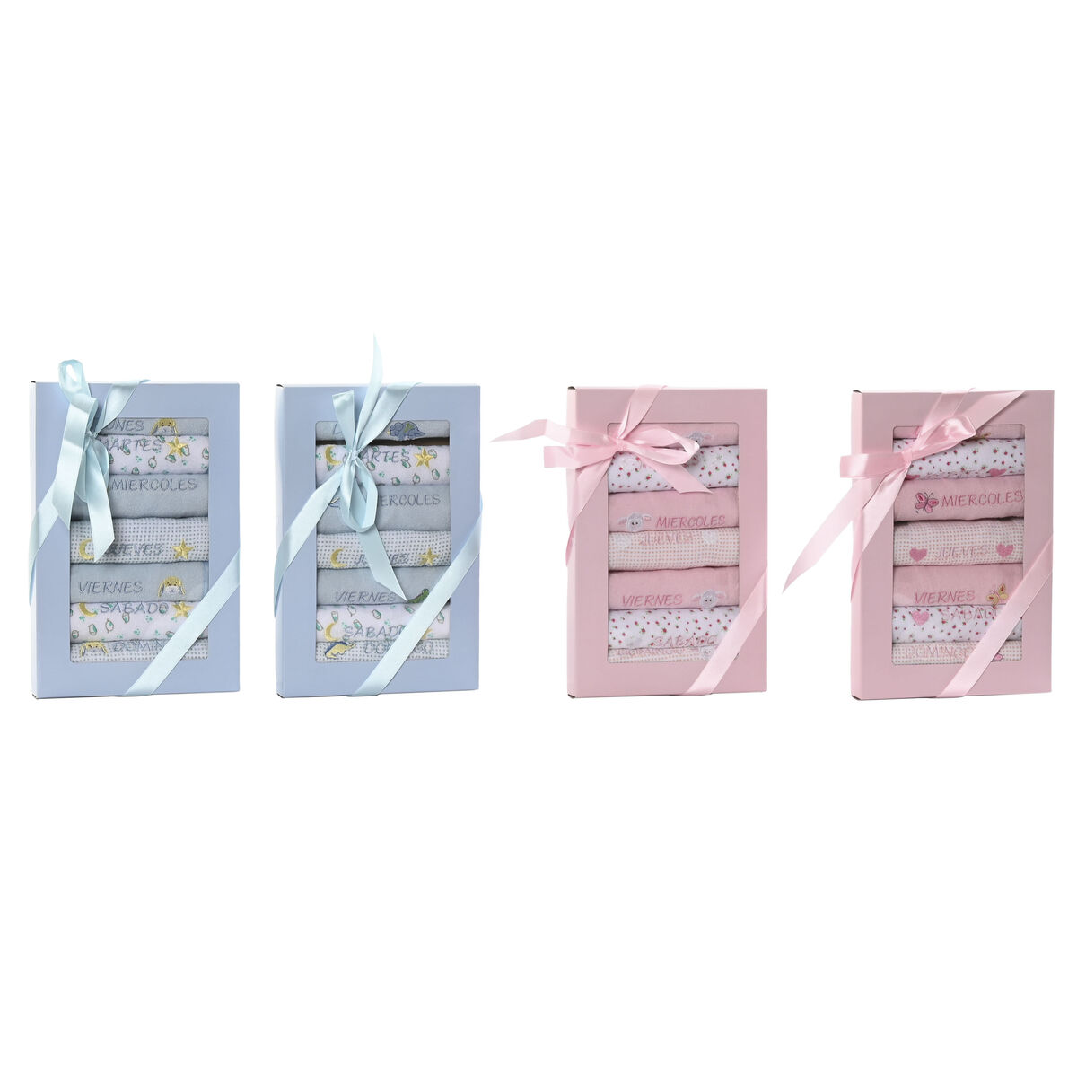 Bib Set Home ESPRIT Blue Pink Cotton 19 x 29 x 3 cm (4 Units)