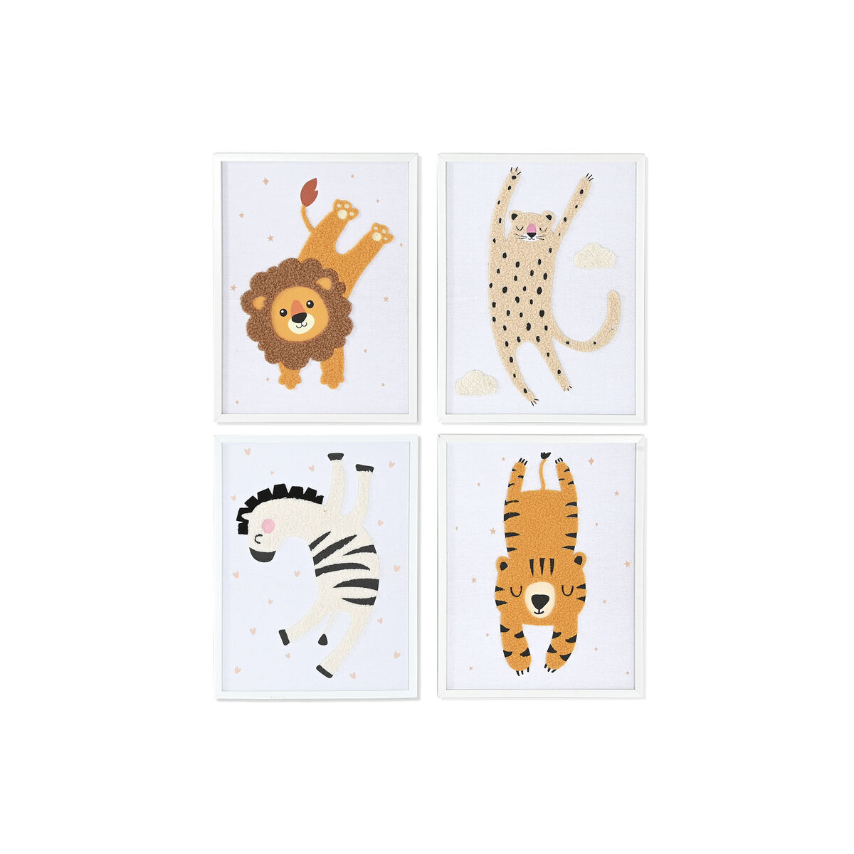 Painting Home ESPRIT Yellow White Children’s animals 30 x 1,8 x 40 cm (4 Units)