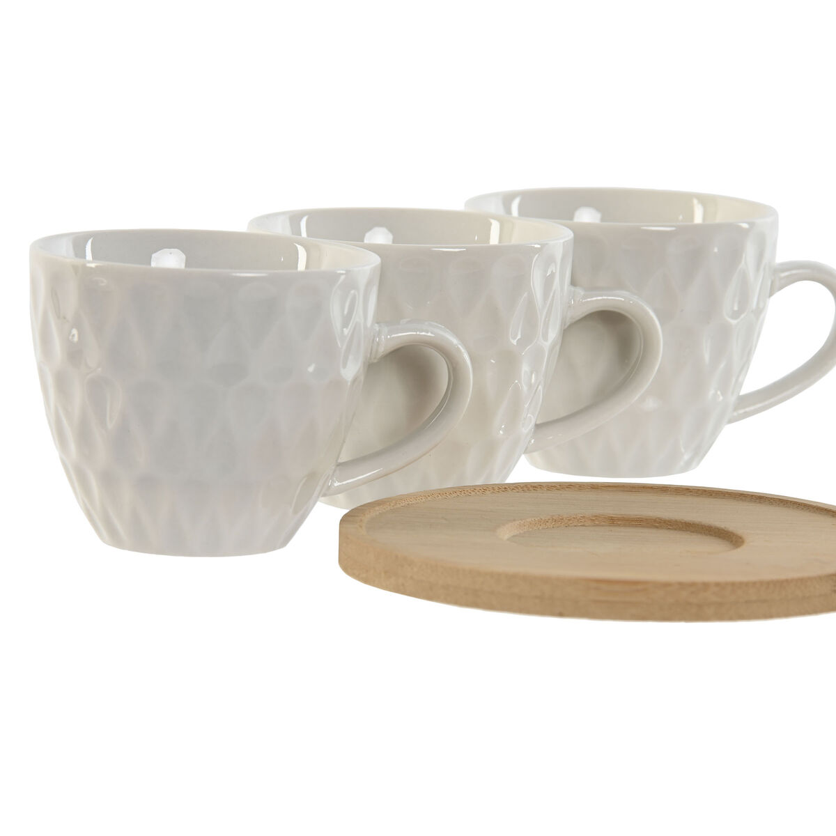 Set of 6 Cups with Plate Home ESPRIT White Bamboo Porcelain 90 ml