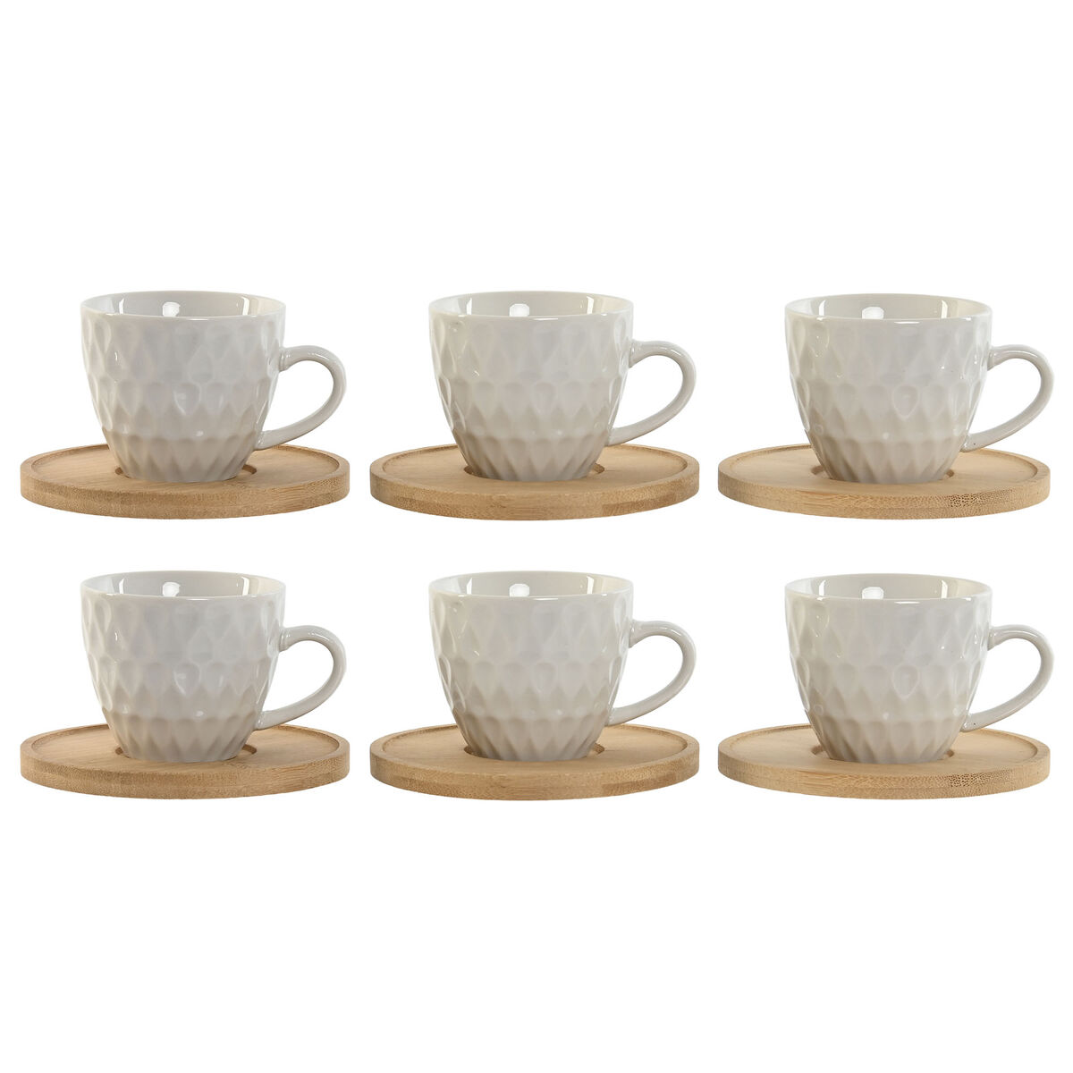 Set of 6 Cups with Plate Home ESPRIT White Bamboo Porcelain 90 ml