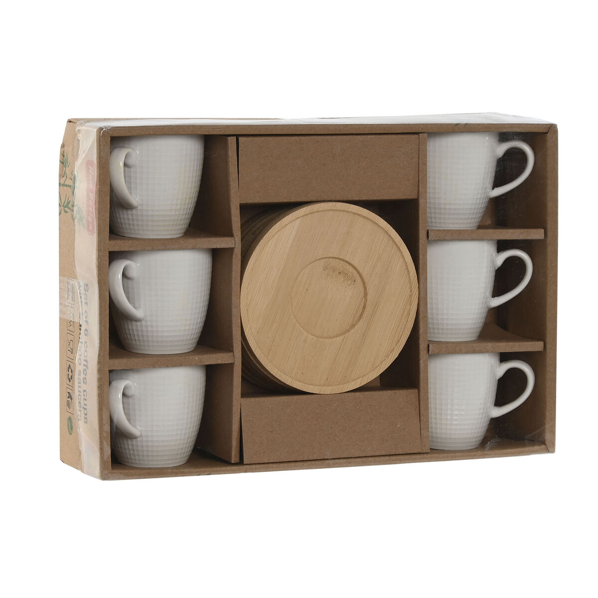 Piece Coffee Cup Set Home ESPRIT White Bamboo Porcelain 90 ml