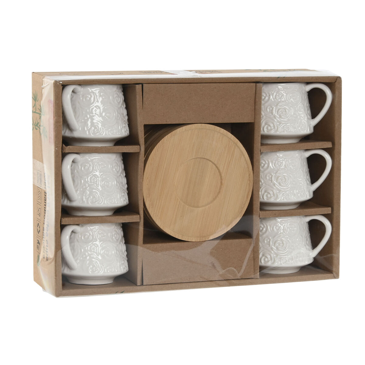 Piece Coffee Cup Set Home ESPRIT White Bamboo Porcelain 90 ml