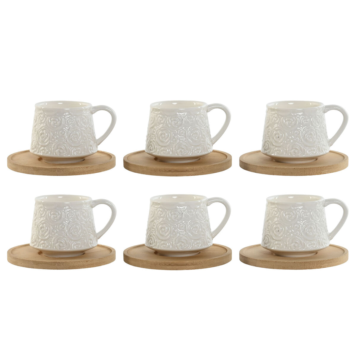Piece Coffee Cup Set Home ESPRIT White Bamboo Porcelain 90 ml