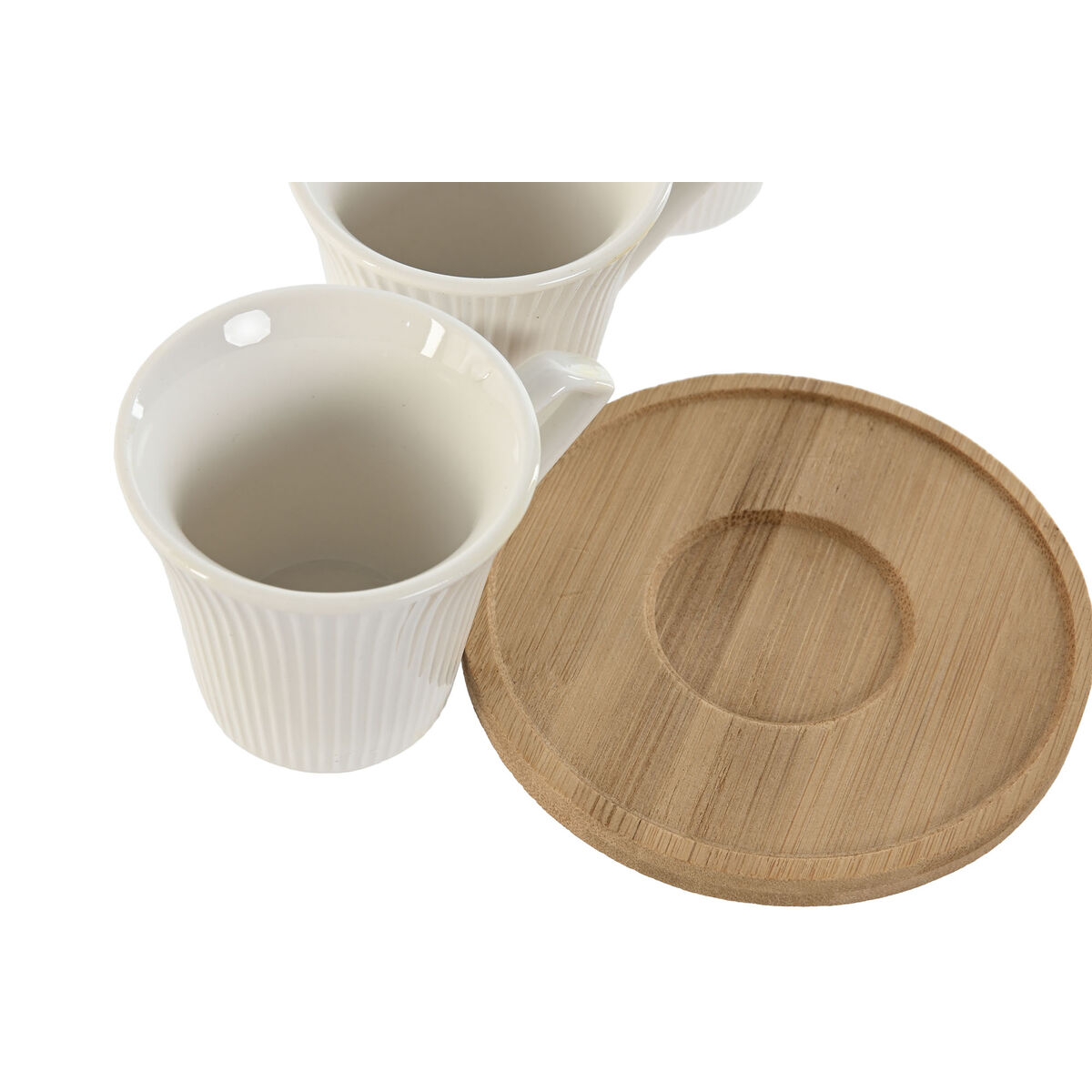 Set of 6 Cups with Plate Home ESPRIT White Bamboo Porcelain 90 ml