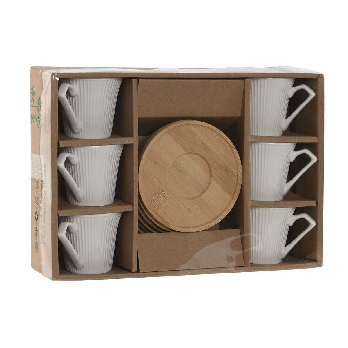 Set of 6 Cups with Plate Home ESPRIT White Bamboo Porcelain 90 ml
