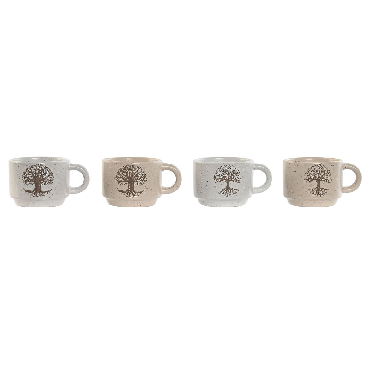 Piece Coffee Cup Set Home ESPRIT White Beige Metal Stoneware 150 ml