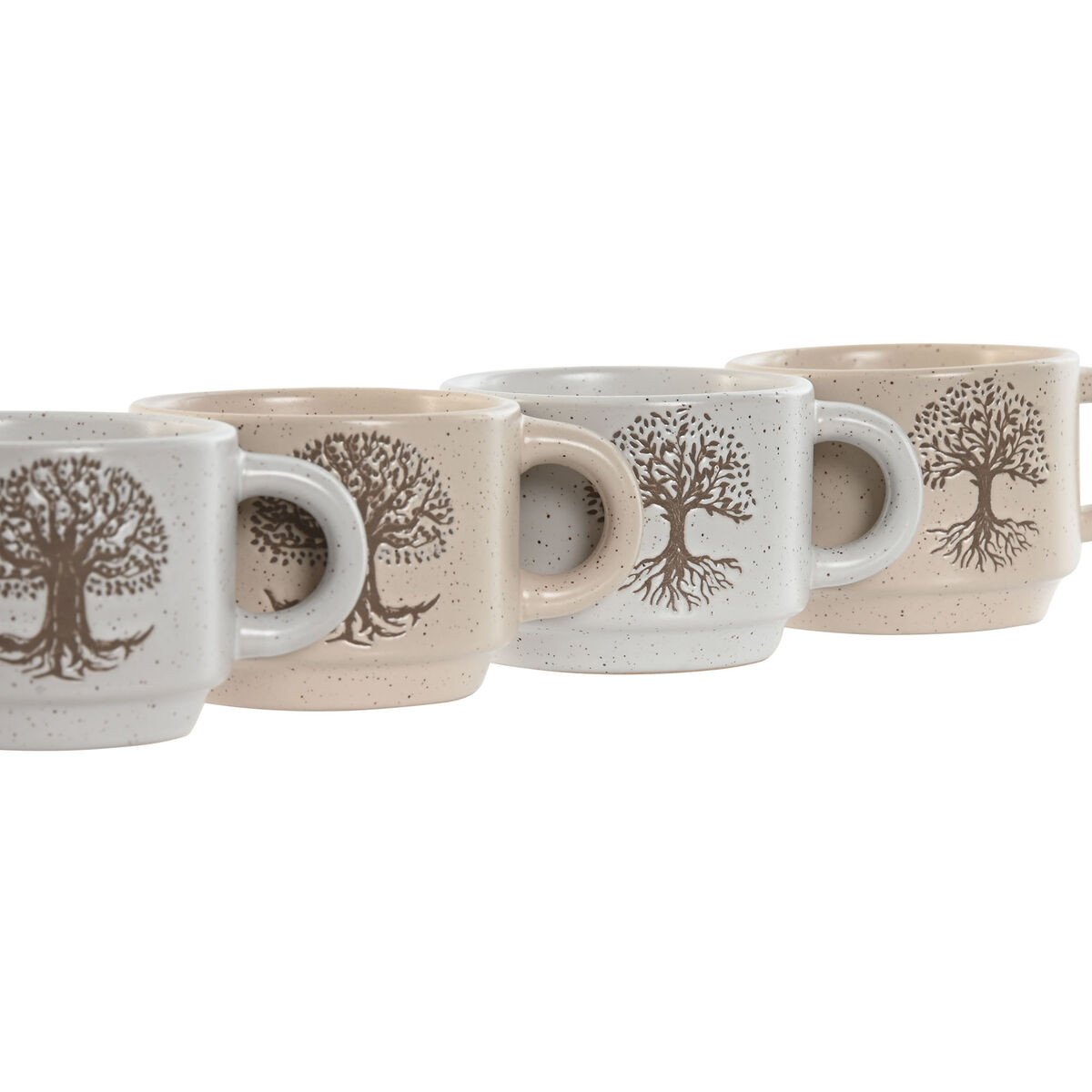 Piece Coffee Cup Set Home ESPRIT White Beige Metal Stoneware 150 ml