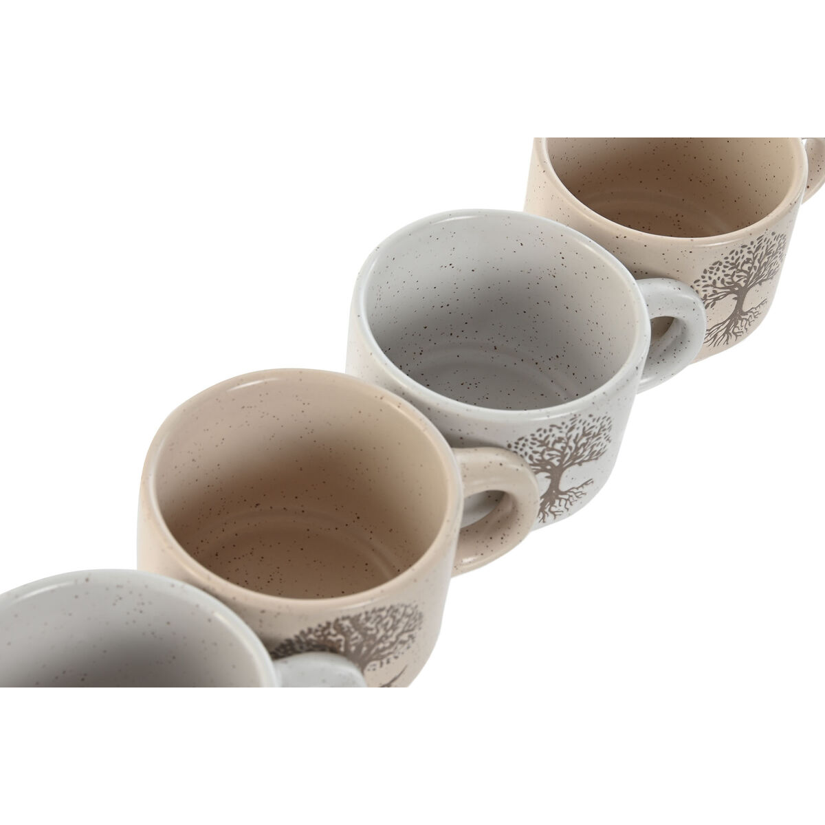 Piece Coffee Cup Set Home ESPRIT White Beige Metal Stoneware 150 ml
