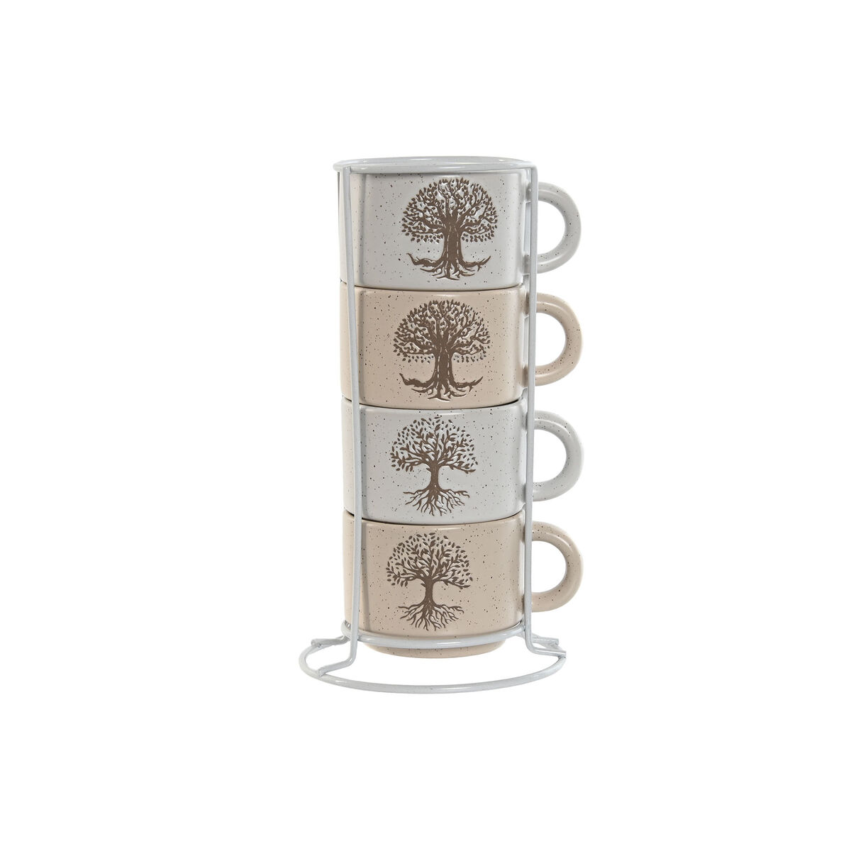 Piece Coffee Cup Set Home ESPRIT White Beige Metal Stoneware 150 ml