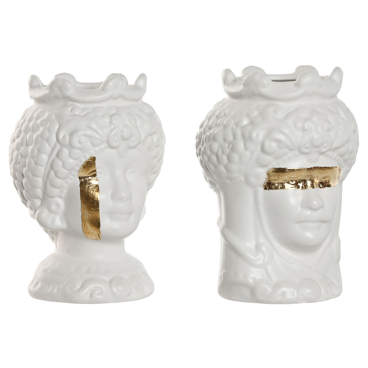 Planter Home ESPRIT White Golden Porcelain 10 x 10 x 14 cm (2 Units)