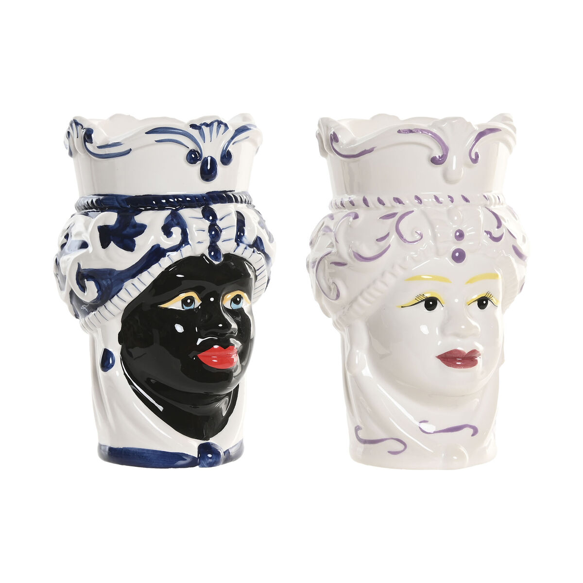 Planter Home ESPRIT Blue White Black Porcelain 12 x 12 x 20 cm (2 Units) Planter Home ESPRIT Blue White Black Porcelain 12 x 12 x 20 cm (2 Units)