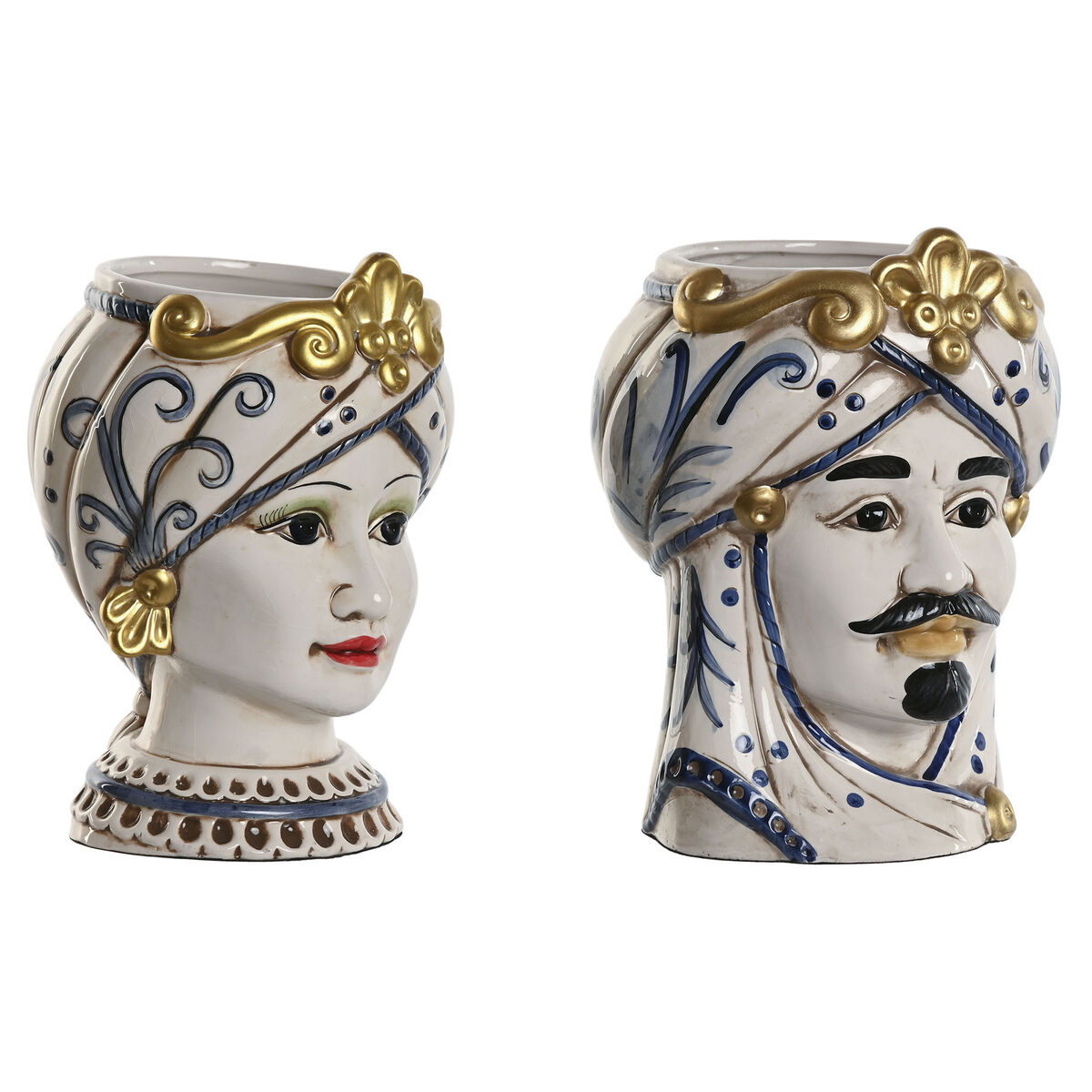 Planter Home ESPRIT Blue White Golden Porcelain 15 x 15 x 26 cm (2 Units)