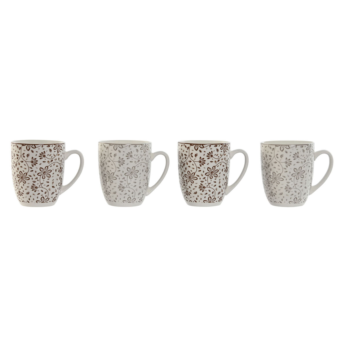 4 Piece Mug Set Home ESPRIT Brown Beige Flowers 340 ml