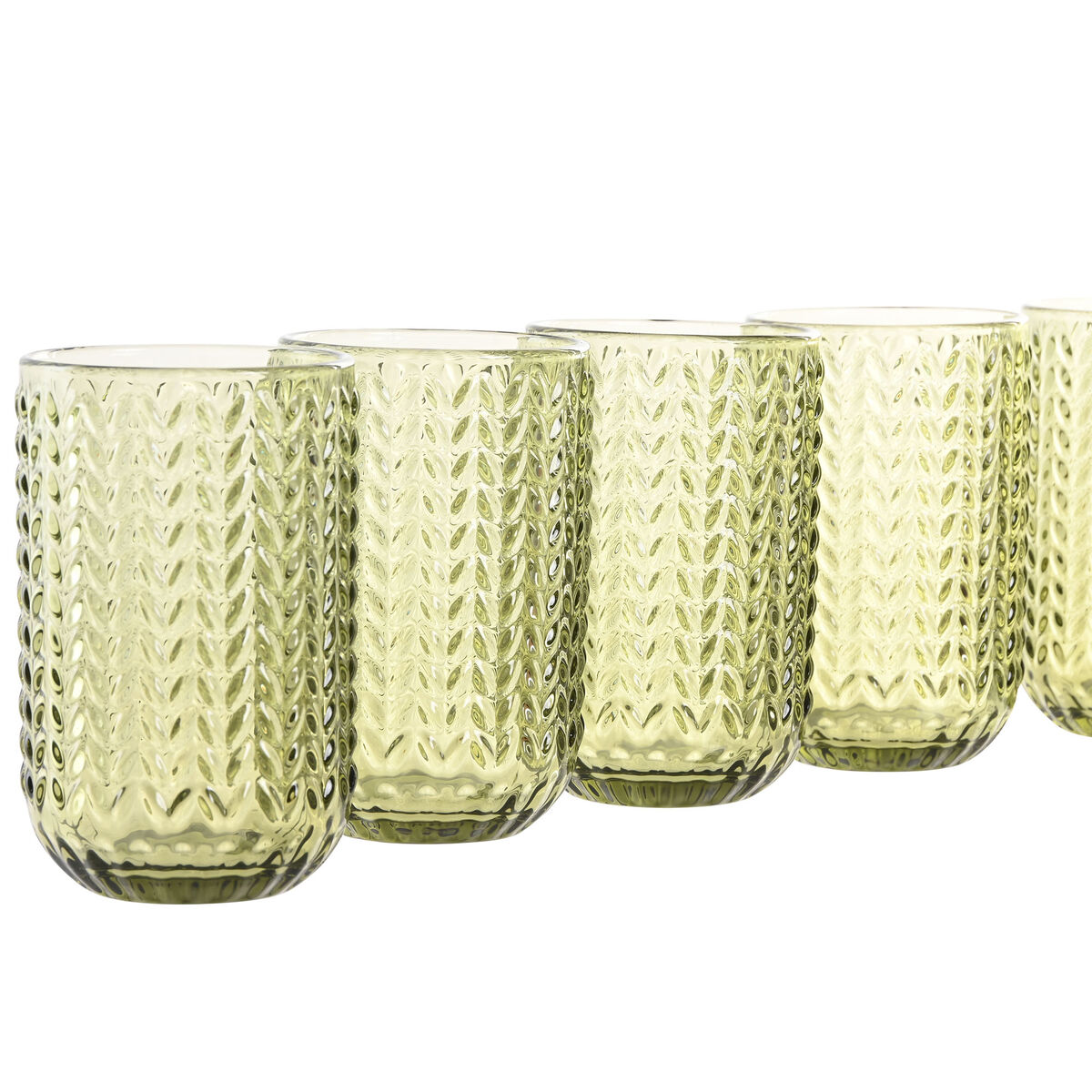 Set of glasses Home ESPRIT Green Crystal With relief 420 ml (6 Units)