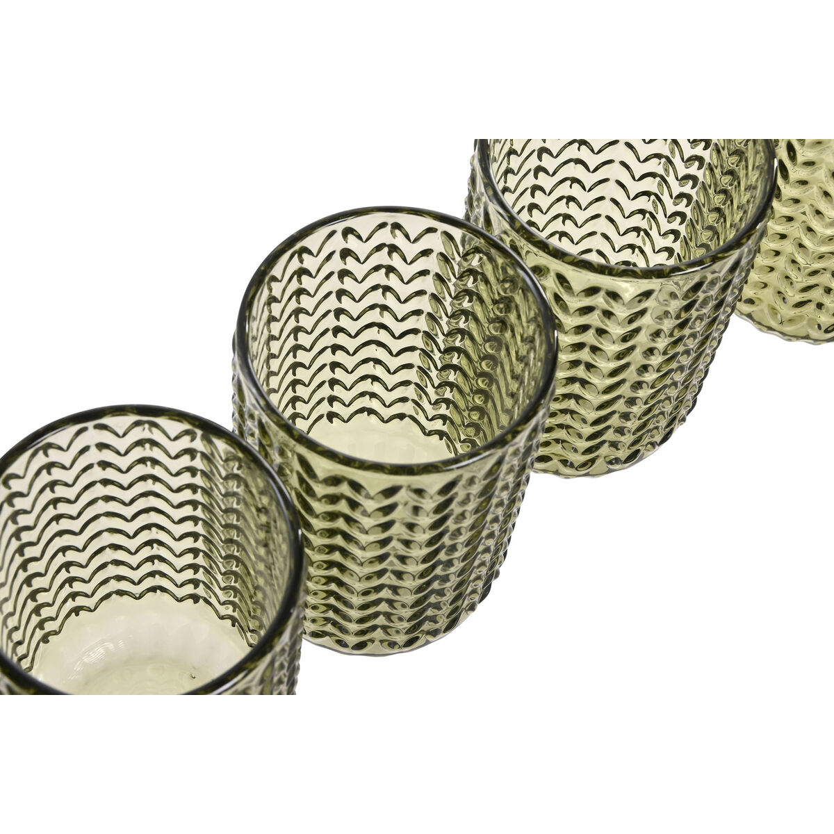 Set of glasses Home ESPRIT Green Crystal With relief 420 ml (6 Units)