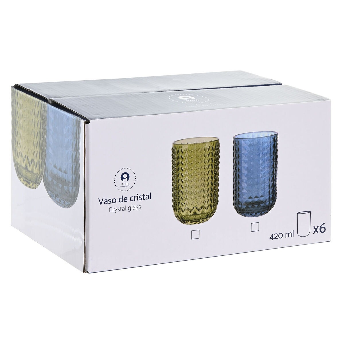 Set of glasses Home ESPRIT Blue Crystal 420 ml (6 Units)